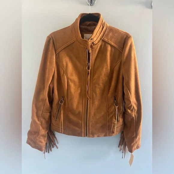 BNWT Rachel Roy Brown Suede Fringe Jacket size M - Picture 1 of 10
